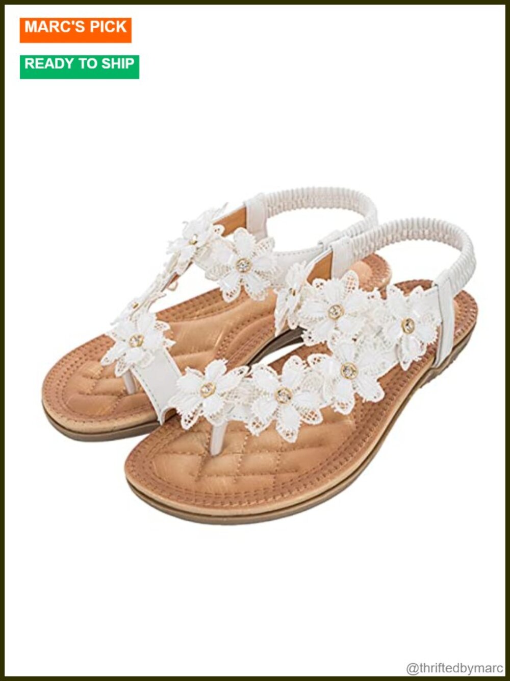 Bohemian Flower Flat Sandals with Elastic Ankle Strap Open Toe